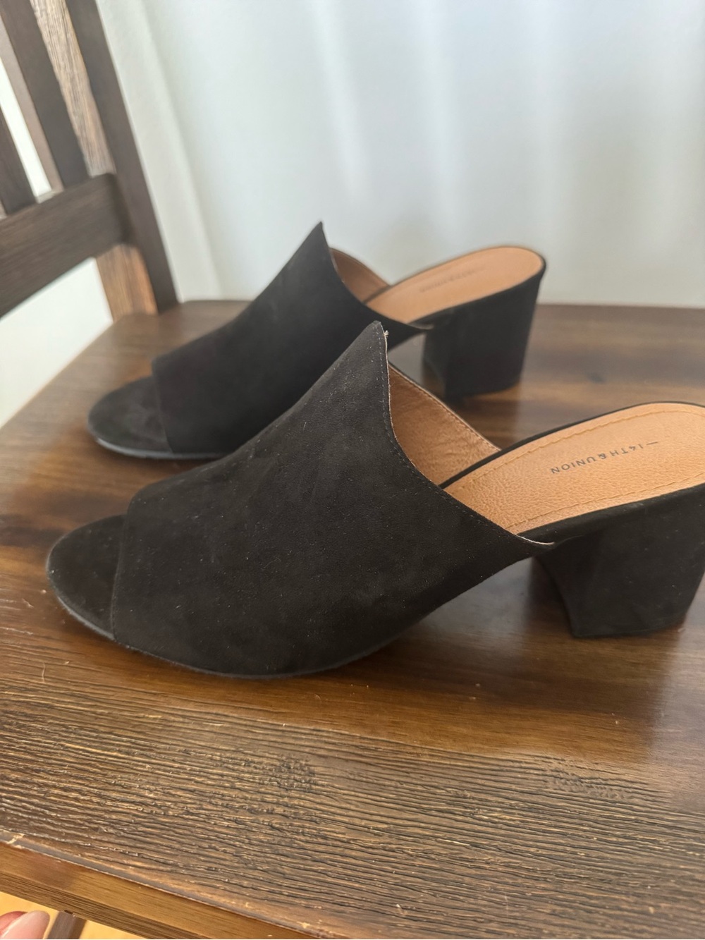14th & Union Black Open-Toe Block Heel Mule